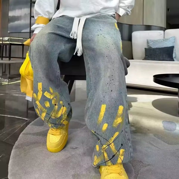 The Yellow Graffiti Brushstroke Baggy Jeans