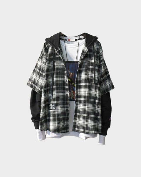 Two Shaded Plaid Check Hoodie
