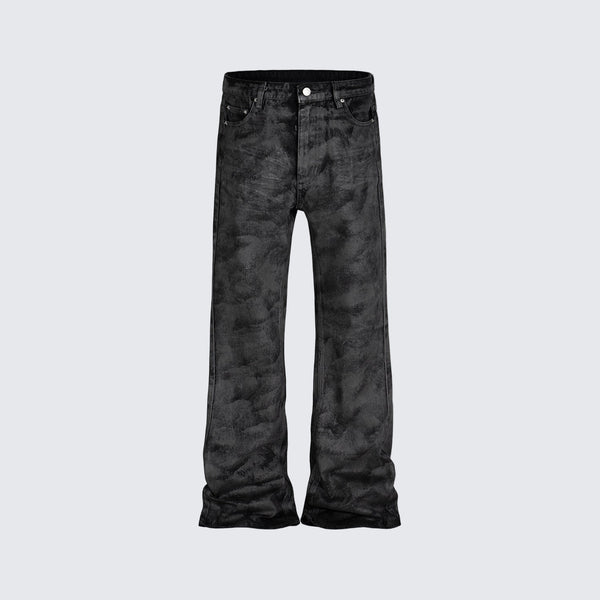 Hand Brushed Black Flared Jeans