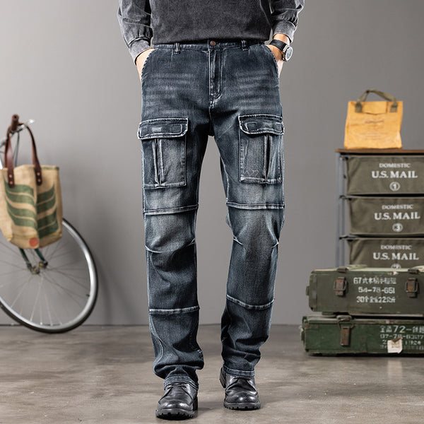 Slim Fit Washed Cargo Jeans