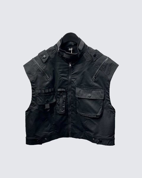Multi Pocket Black Vest Jacket