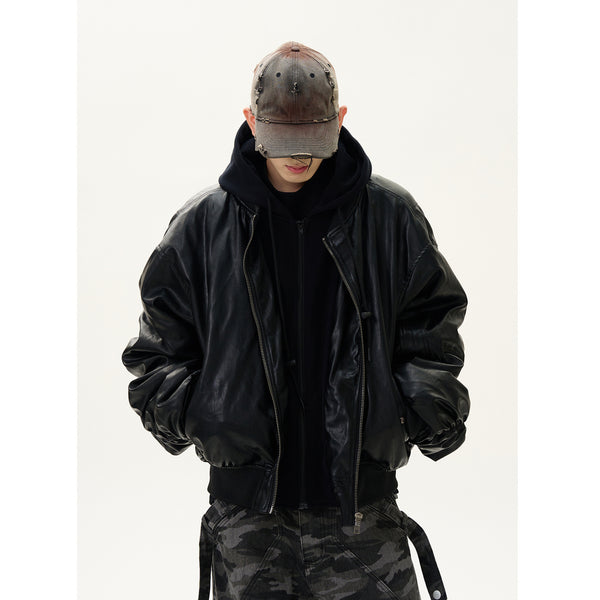 Thick Leather Hooded Jacket