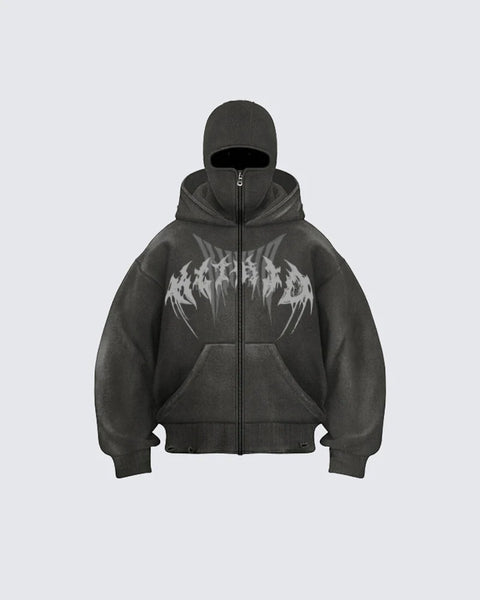 Corrupted Ski Mask Hooded Zip Hoodie