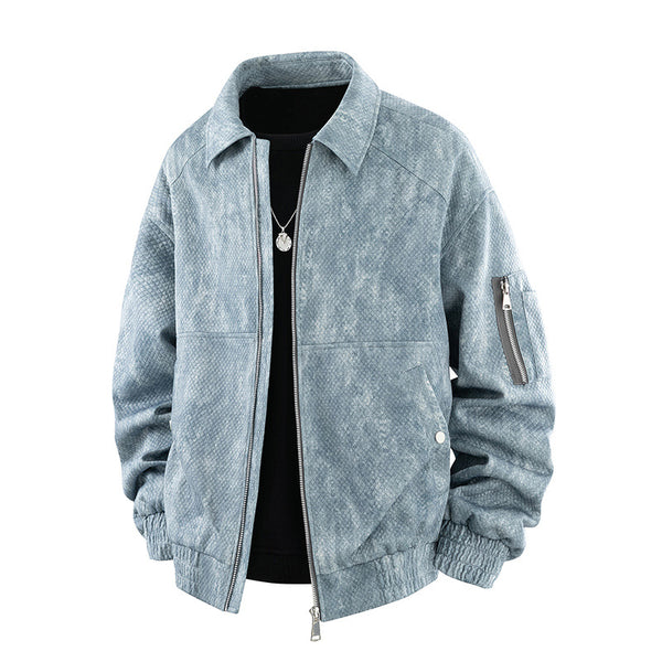 Jacquard Faux Denim Casual Jacket