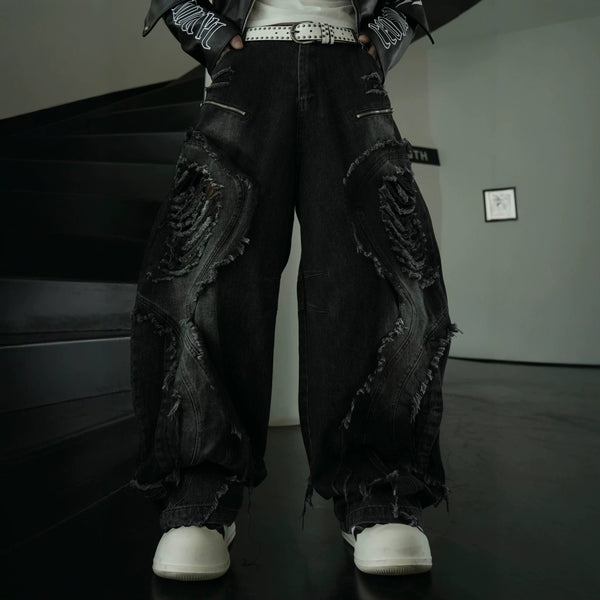 Distressed Biker Wide Leg Jeans