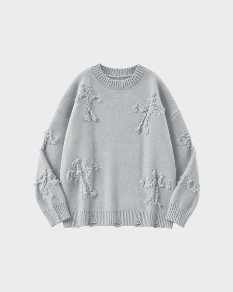 Ripped Y2K Two Shaded Cross Fringed Sweater