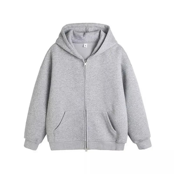 Plain Color Double Zipper Hoodie
