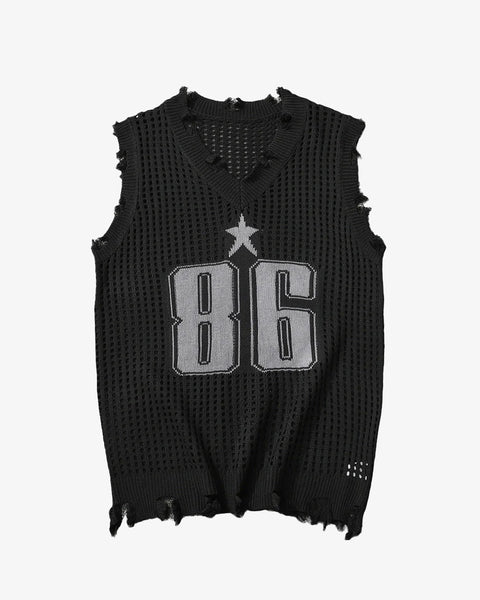 Number 86 Mesh Sleeveless Distressed Vest