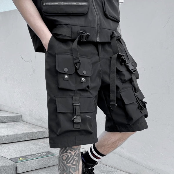 Darkwear Multiple Cargo Buckles Pockets Shorts