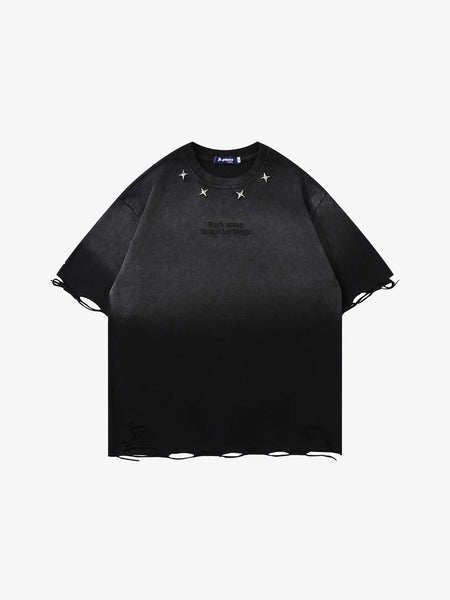 Tie-Die Metal Star Ripped T-Shirt